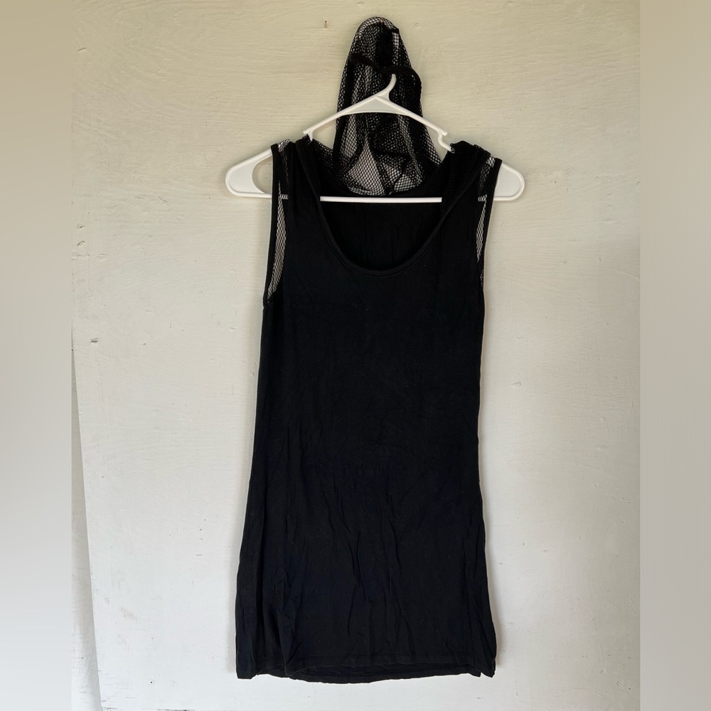 Willi Smith Black Fishnet Mesh Hooded Sleeveless Tank Top Dress Size Medium
